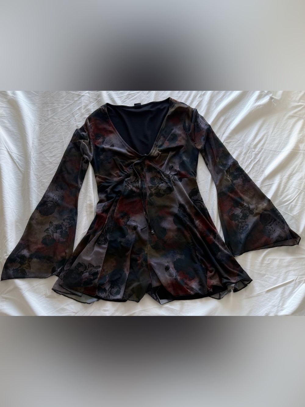 Black Floral Romper With Bell Sleeves